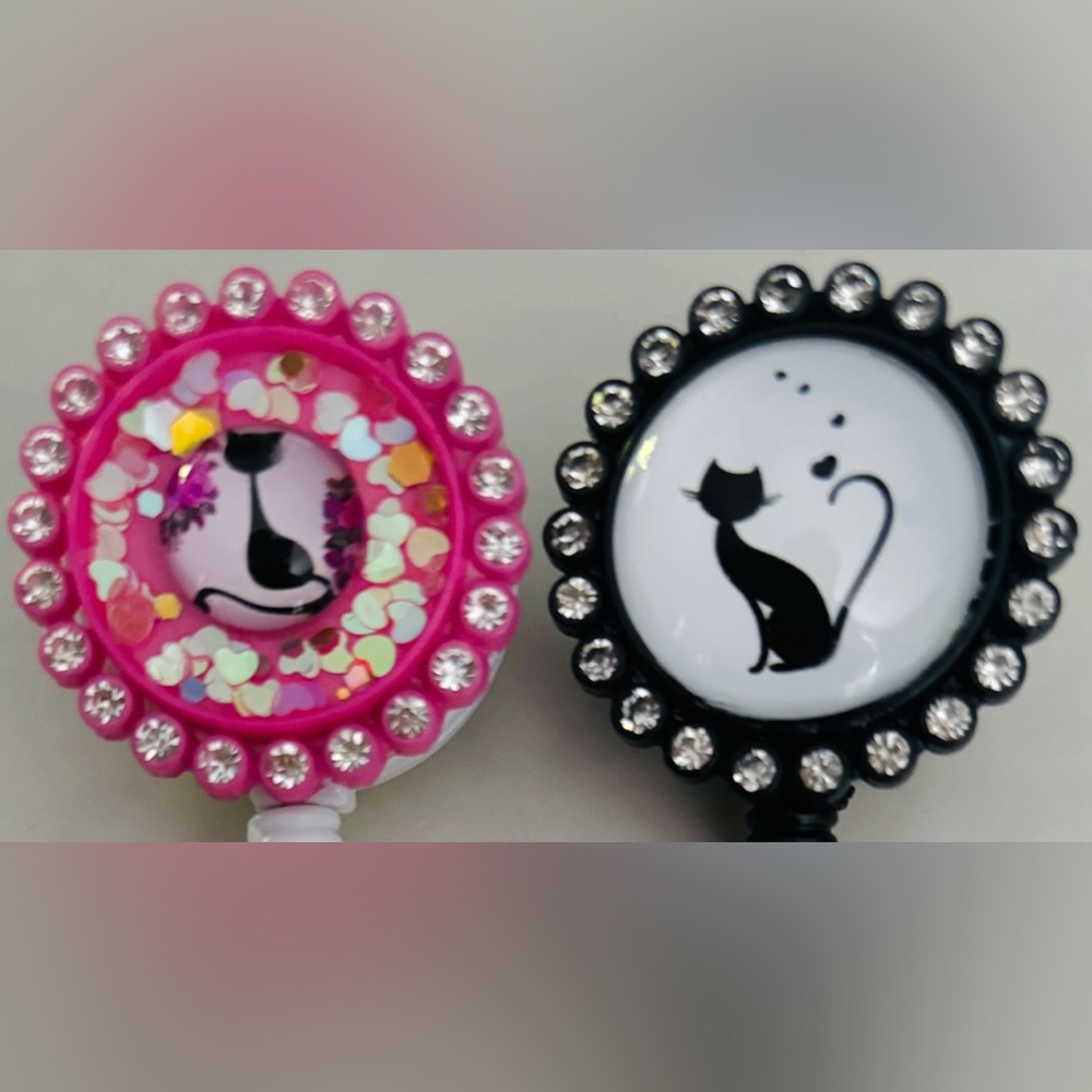 Crystal Cat Lover Nurse RN ID Badge Reel Holders Alligator Clip Full Swivel